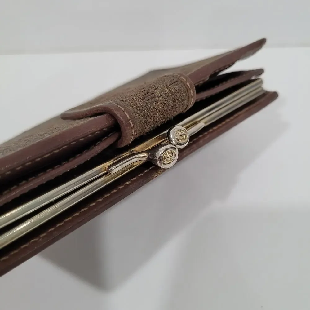 GUCCI‎ Vintage GG Wallet Medium Bifold Brown Coin Bill Purse Kisslock Leather
